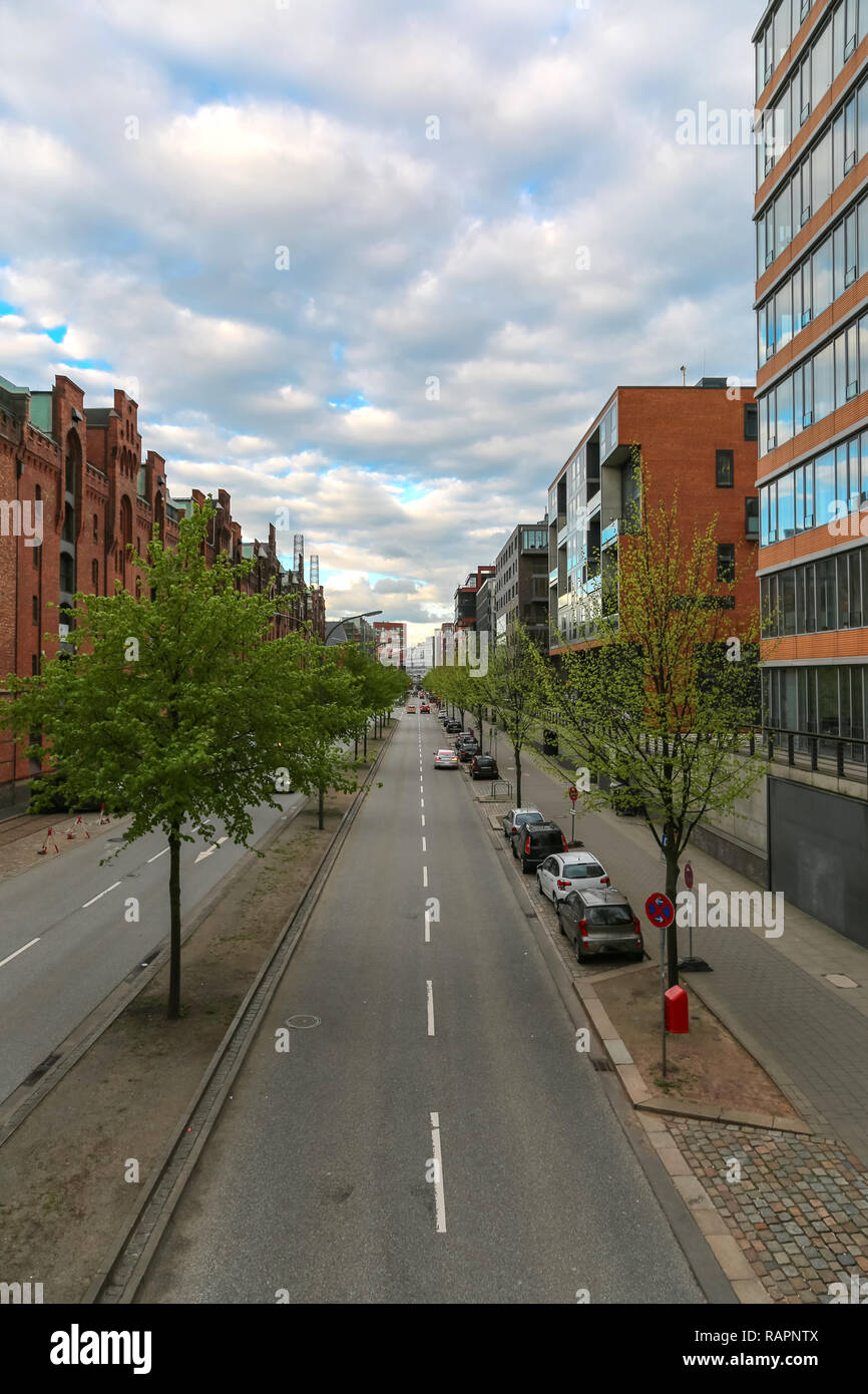 Dans la rue la Hafencity Hamburg Banque D'Images