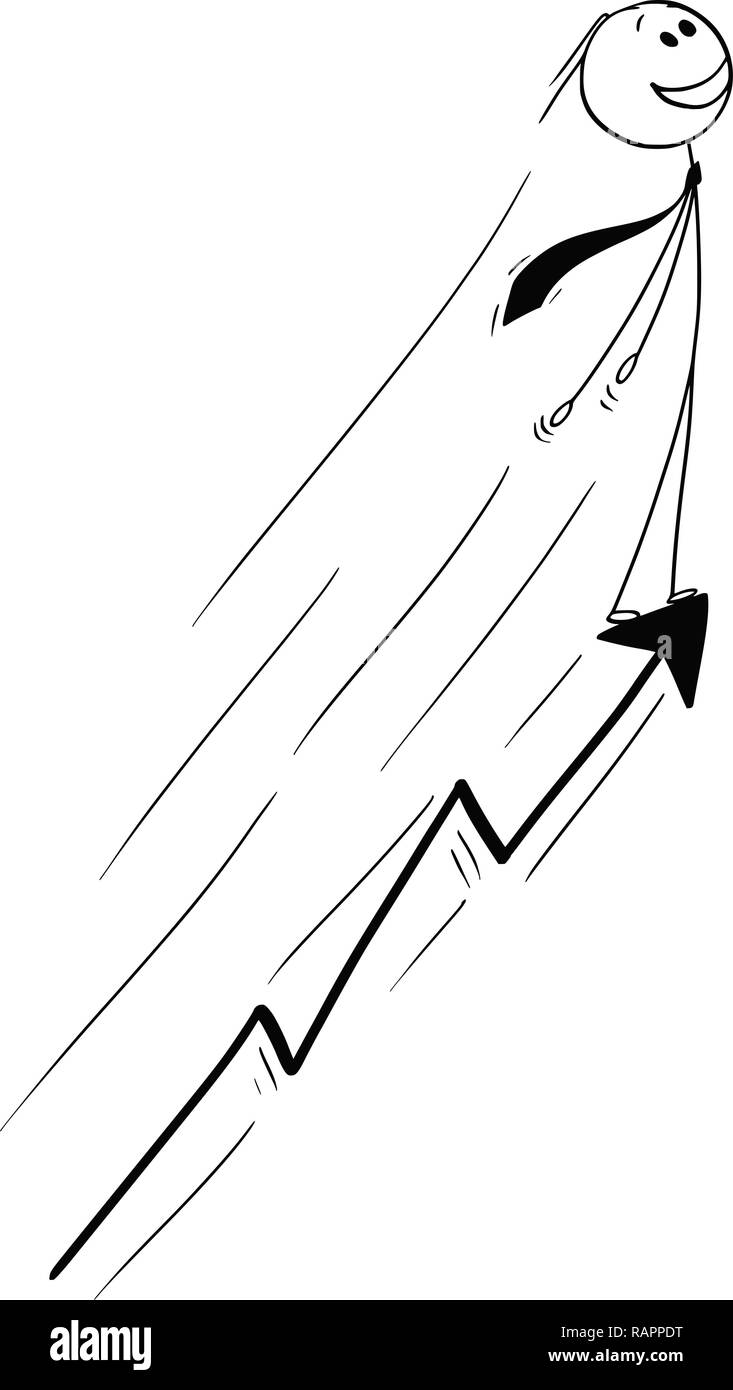 Caricature de Businessman Riding sur Rising Flèche Graphique Illustration de Vecteur