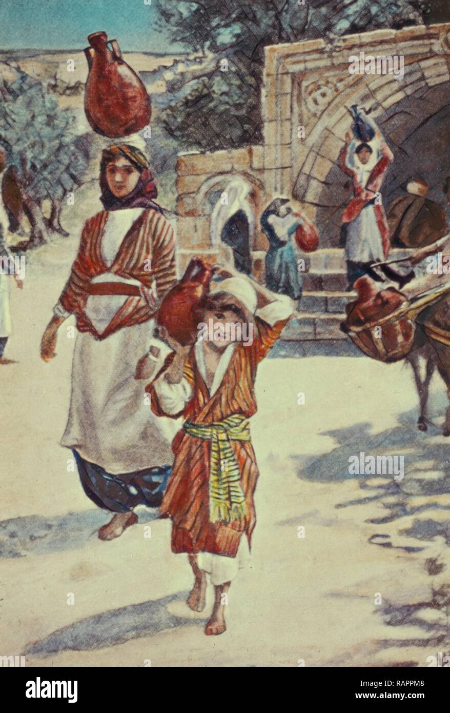 Luc 240. Marie et l'enfant Jésus de Nazareth. 1950, Israël, Nazareth. Repensé par Gibon. L'art classique avec un style moderne repensé Banque D'Images