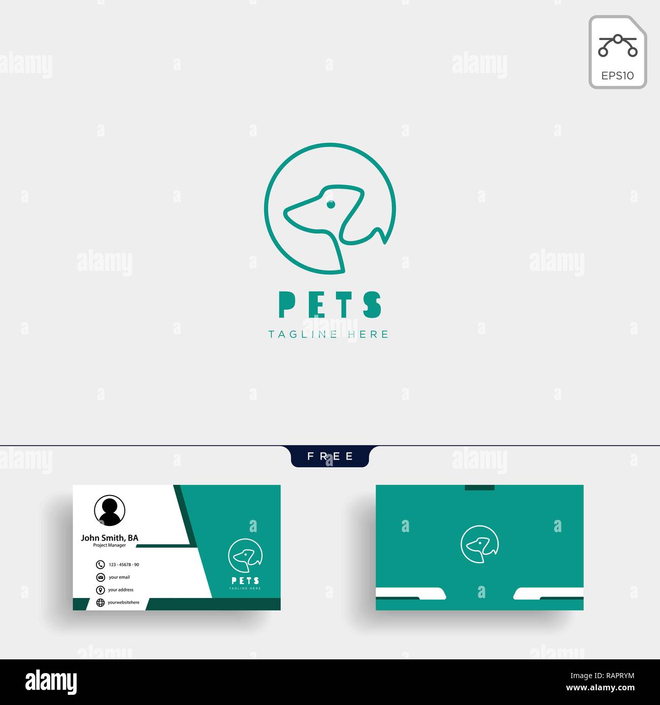 Chien, chat pet care modèle logo créative avec carte d'affaires Illustration de Vecteur