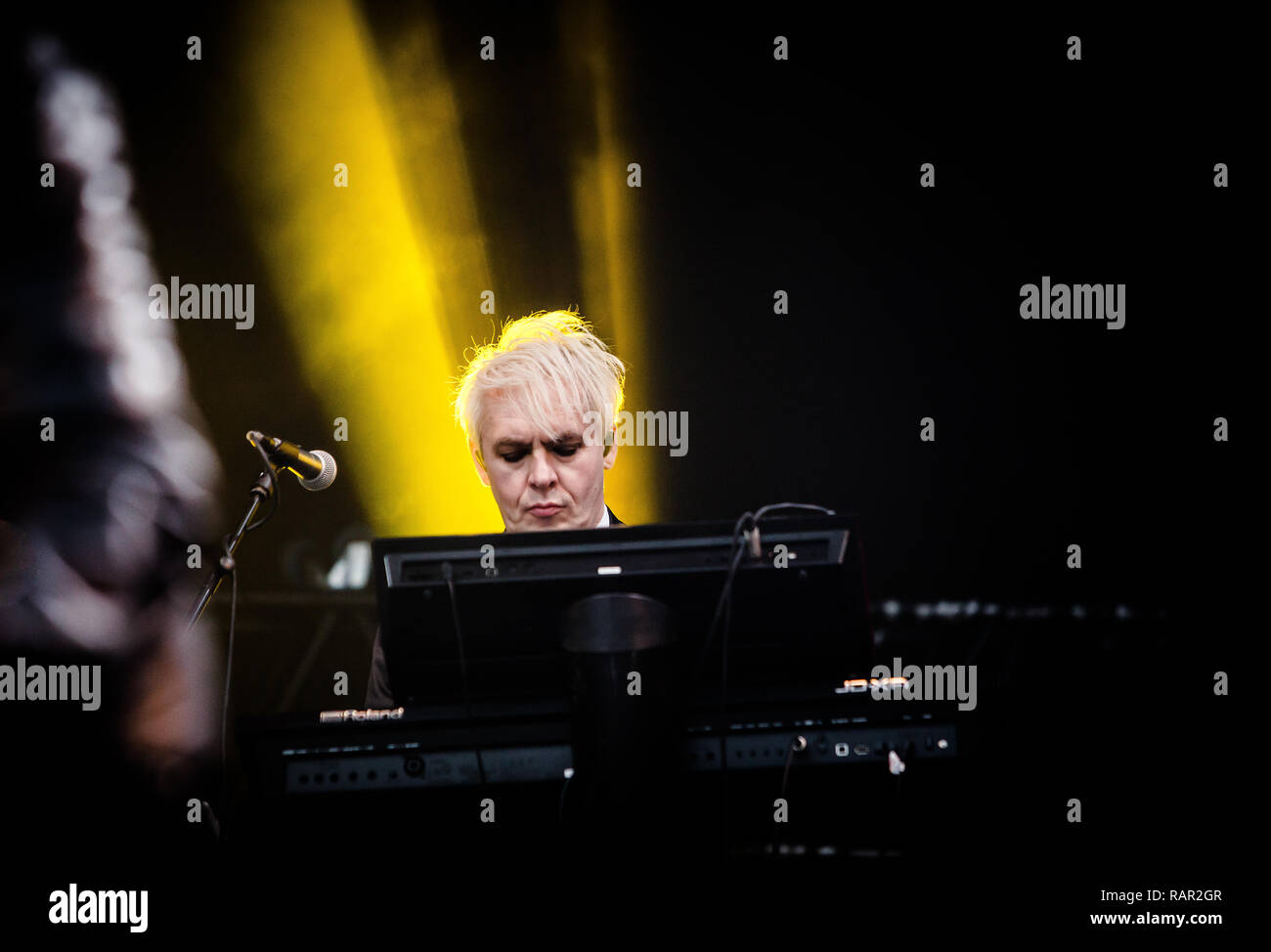 Le groupe de new wave Anglais Duran Duran effectue un concert live au Danish Music Festival 2016 NorthSide à Aarhus. Ici le claviériste Nick Rhodes est vu sur scène. Le Danemark, 19/06 2016. À l'exception du Danemark. Banque D'Images