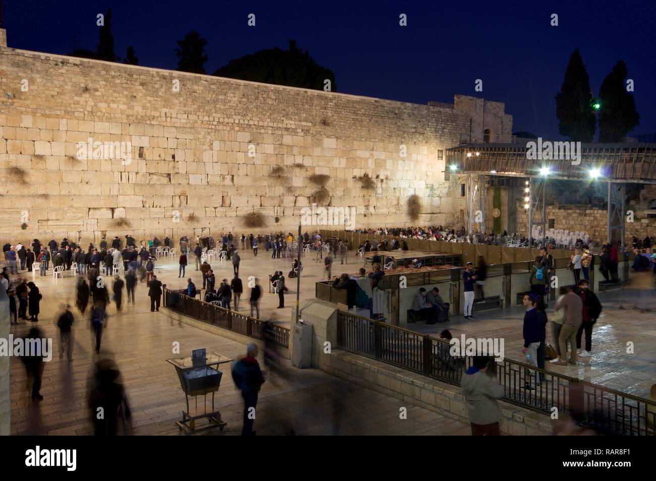 Mur occidental, à Jérusalem, par nuit Banque D'Images