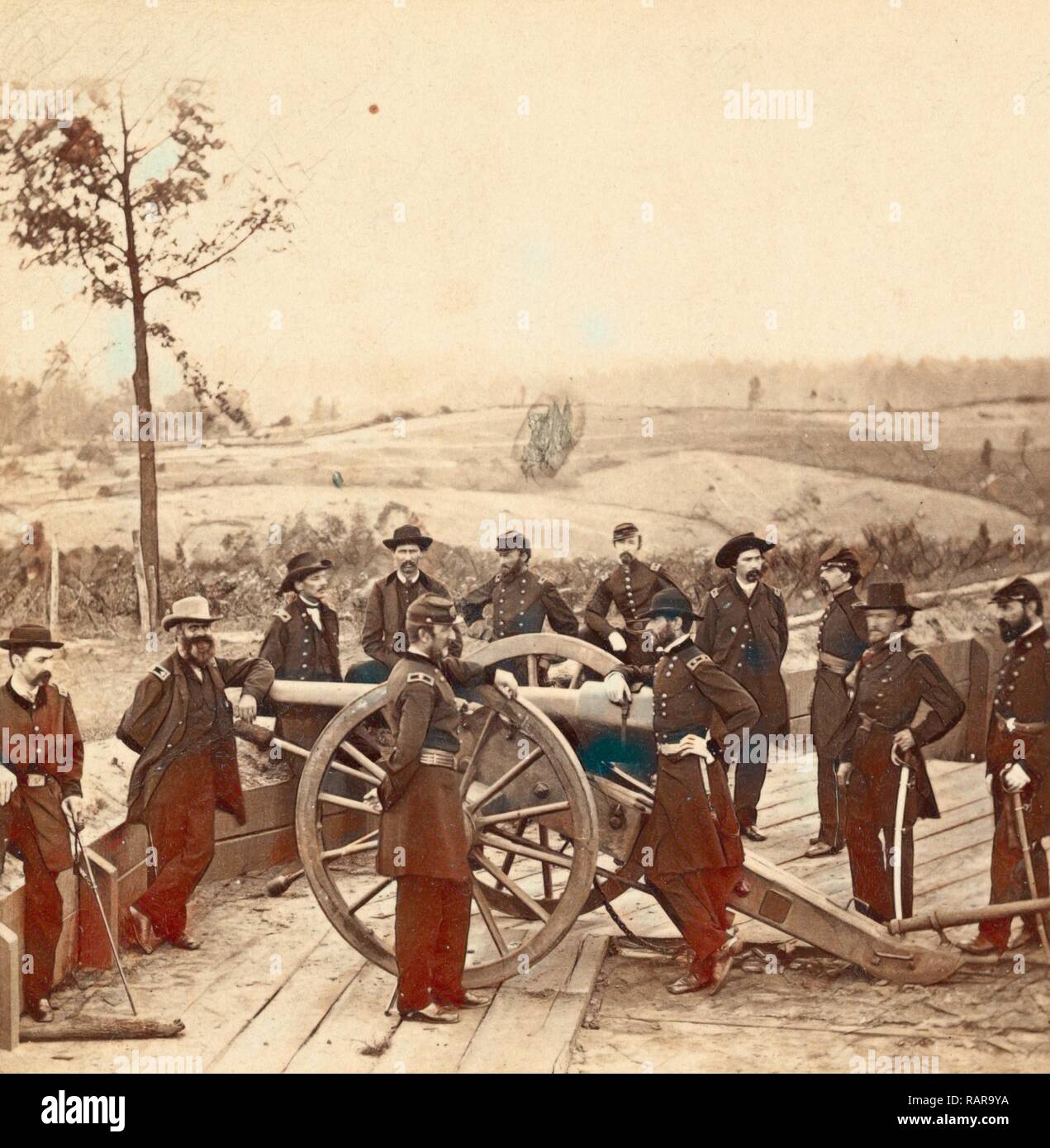 Le général Sherman et le personnel. Cette vue a été prise dans les tranchées avant d'Atlanta, GA, US, USA, Amérique, Vintage repensé Banque D'Images