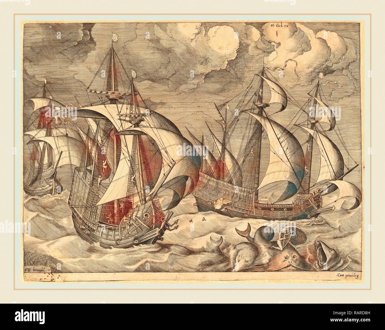 Frans Huys après Pieter Bruegel l'ancien (1522-1562), flamand, trois caravelles dans l'augmentation de Squall avec Adrion sur un repensé Banque D'Images