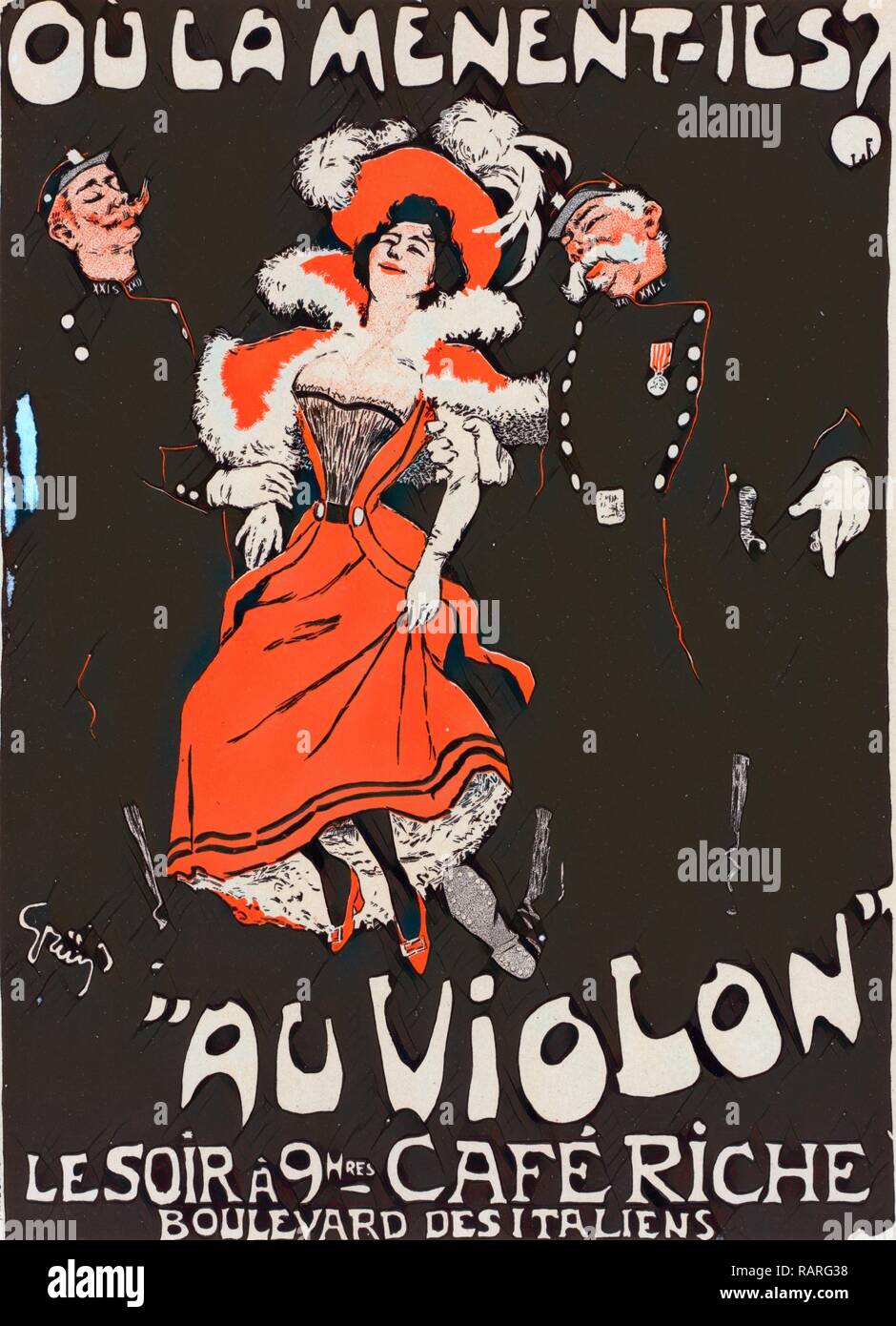 Affiche pour le Café Riche, où la mènent-ils ? Au Violon. Jules-Alexandre Grün 1868 - 1938, était un poste français- repensé Banque D'Images