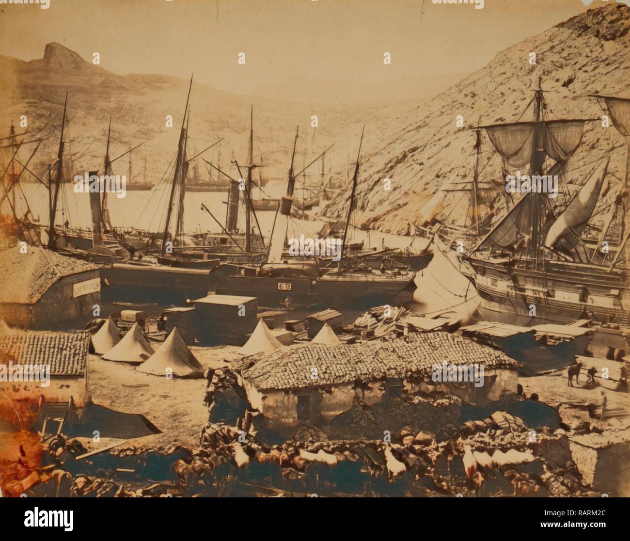 La baie de cosaque, Balaklava, guerre de Crimée, 1853-1856, Roger Fenton guerre historique photo de la campagne. Repensé Banque D'Images