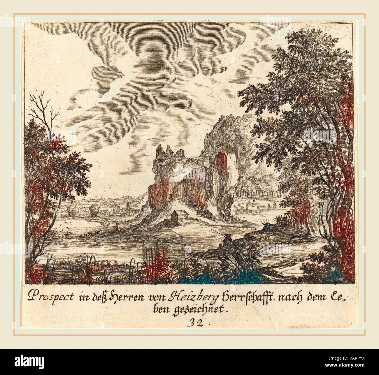 Melchior Küsel D'après Johann Wilhelm Baur (allemand, 1626-1683), sur la montagne, 1681, eau-forte. Repensé Banque D'Images