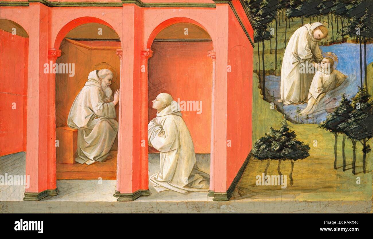 Fra Filippo Lippi, Saint Benoît Saint Maurus Commandes au secours de Saint Placide, Italien, ch. 1406-1469, ch. 1445 repensé Banque D'Images