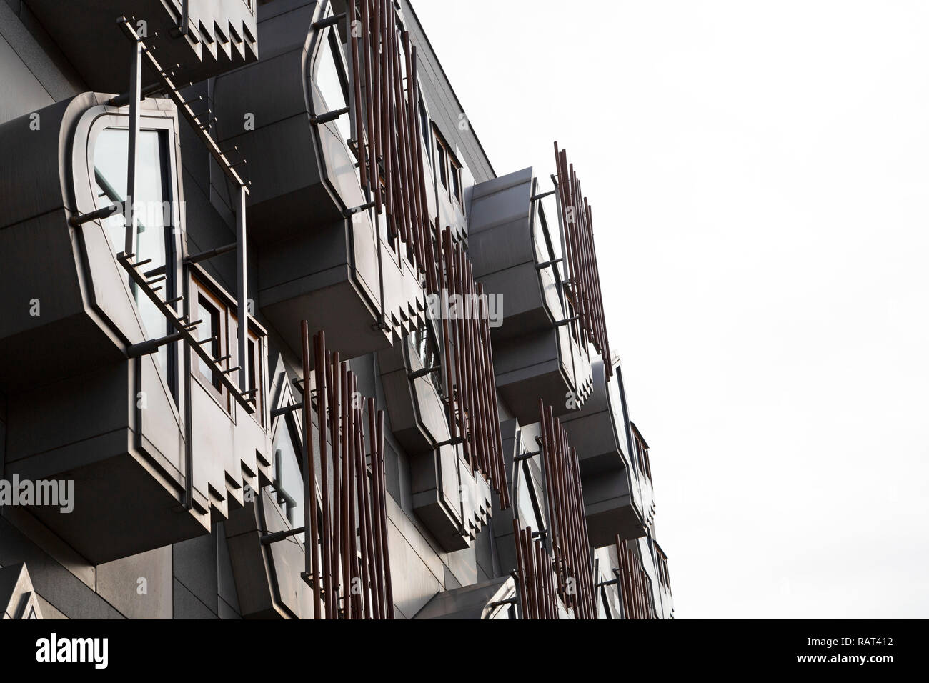 Détail de la façade du bâtiment du parlement écossais à Édimbourg, en Écosse. Banque D'Images