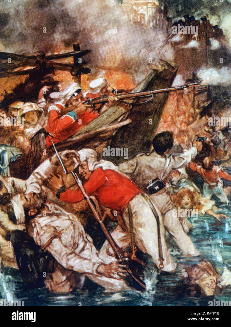 La rébellion indienne de 1857 résidents anglais et des soldats lors du siège de Cawnpore Banque D'Images