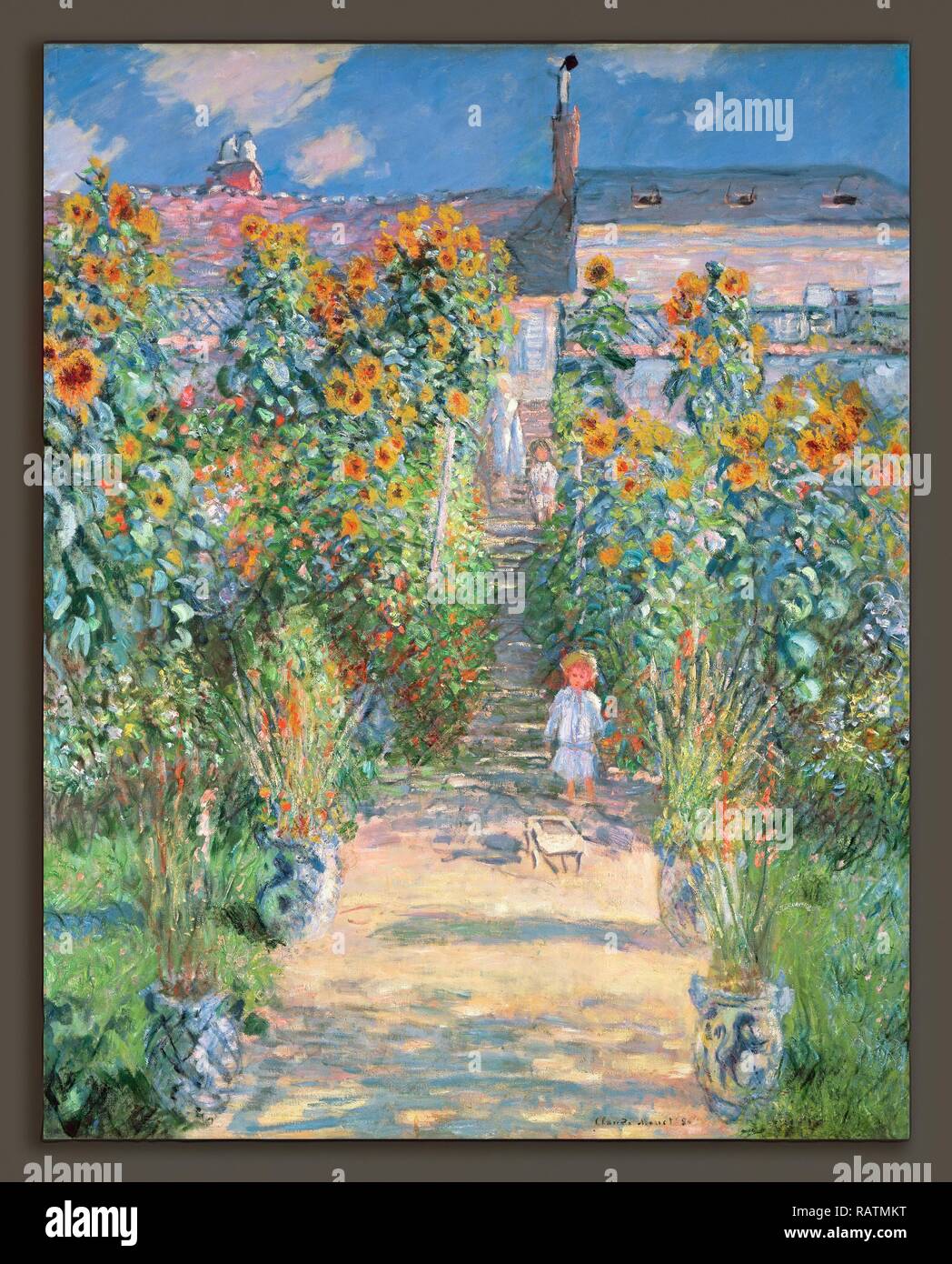 Claude Monet, le jardin de l'artiste à Vétheuil, Français, 1840 - 1926, 1880, huile sur toile. Repensé par Gibon. Classic repensé Banque D'Images