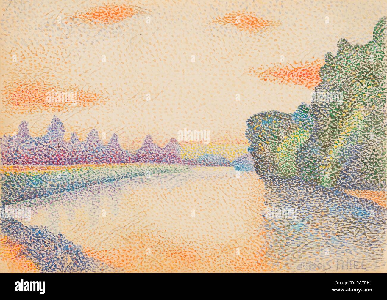 Les bords de Marne à l'aube, Albert Dubois-Pillet, Français, 1846 - 1890, France, Europe, vers 1888, aquarelle repensé Banque D'Images