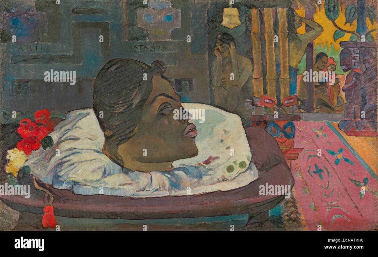 Le Royal (Arii Matamoe fin), Paul Gauguin, Français, 1848 - 1903, Tahiti, Océanie, 1892, huile sur toile grossière repensé Banque D'Images
