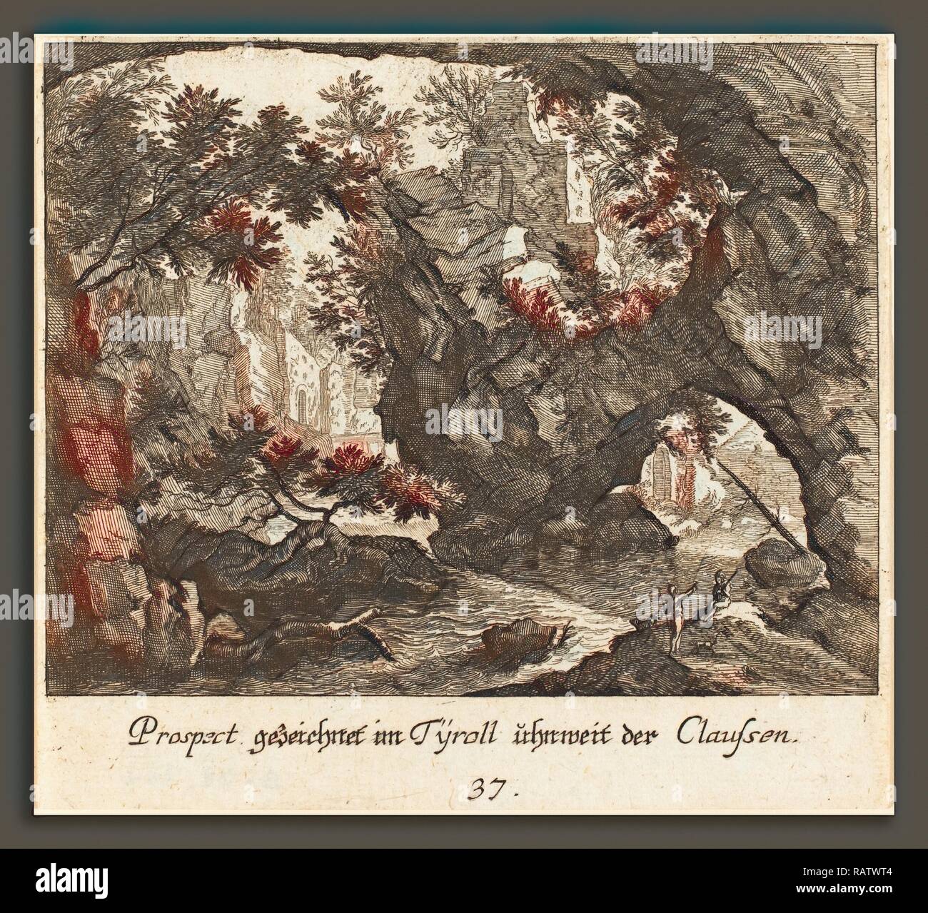 Melchior Küsel D'après Johann Wilhelm Baur (Allemand, 1626 - 1683), Paysage tyrolien, 1681, eau-forte. Repensé Banque D'Images