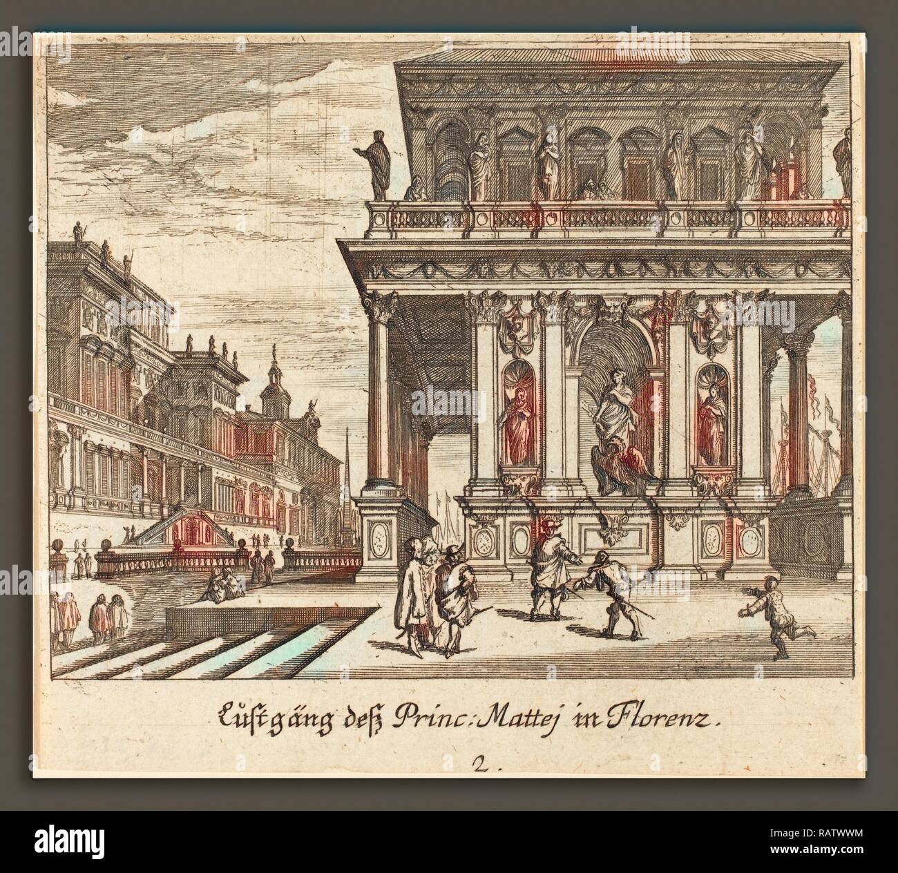 Melchior Küsel D'après Johann Wilhelm Baur (Allemand, 1626 - 1683), Palace, Florence, 1681, gravure. Repensé Banque D'Images
