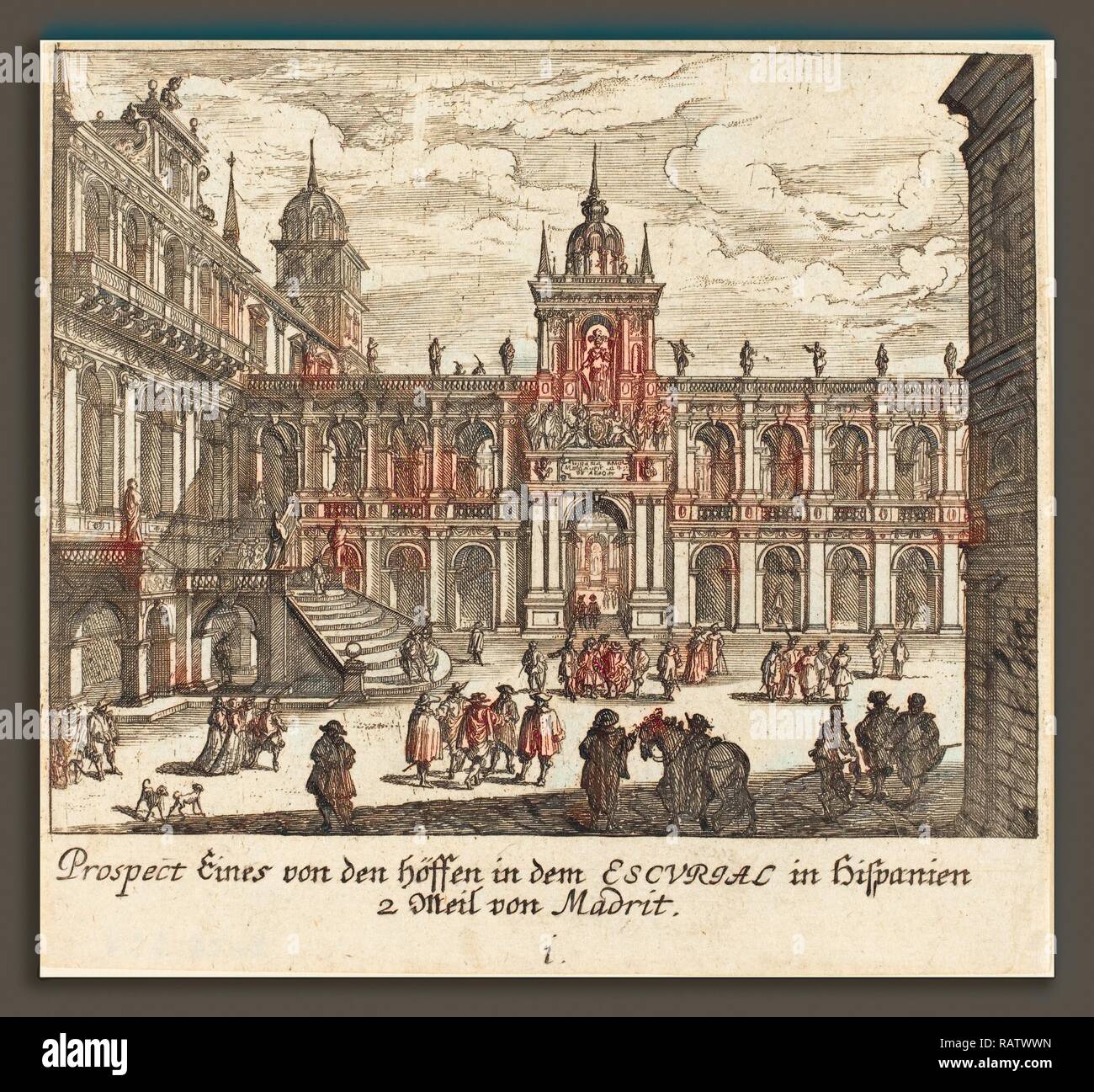 Melchior Küsel D'après Johann Wilhelm Baur (Allemand, 1626 - 1683), l'Escorial, Espagne, 1681, eau-forte. Repensé Banque D'Images