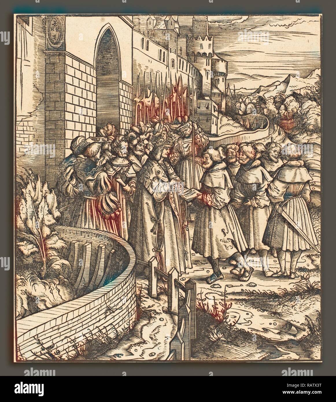 Hans Burgkmair I (Allemand, 1473 - 1531), l'Ambassade de Suisse contre le bleu roi, gravure sur bois. Repensé Banque D'Images