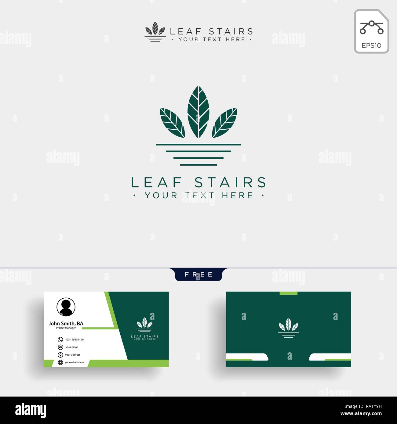 Logo Leafs Concept. Eco logo créative avec des feuilles vertes et des escaliers et de cartes d'affaires - vecteur modèle Illustration de Vecteur