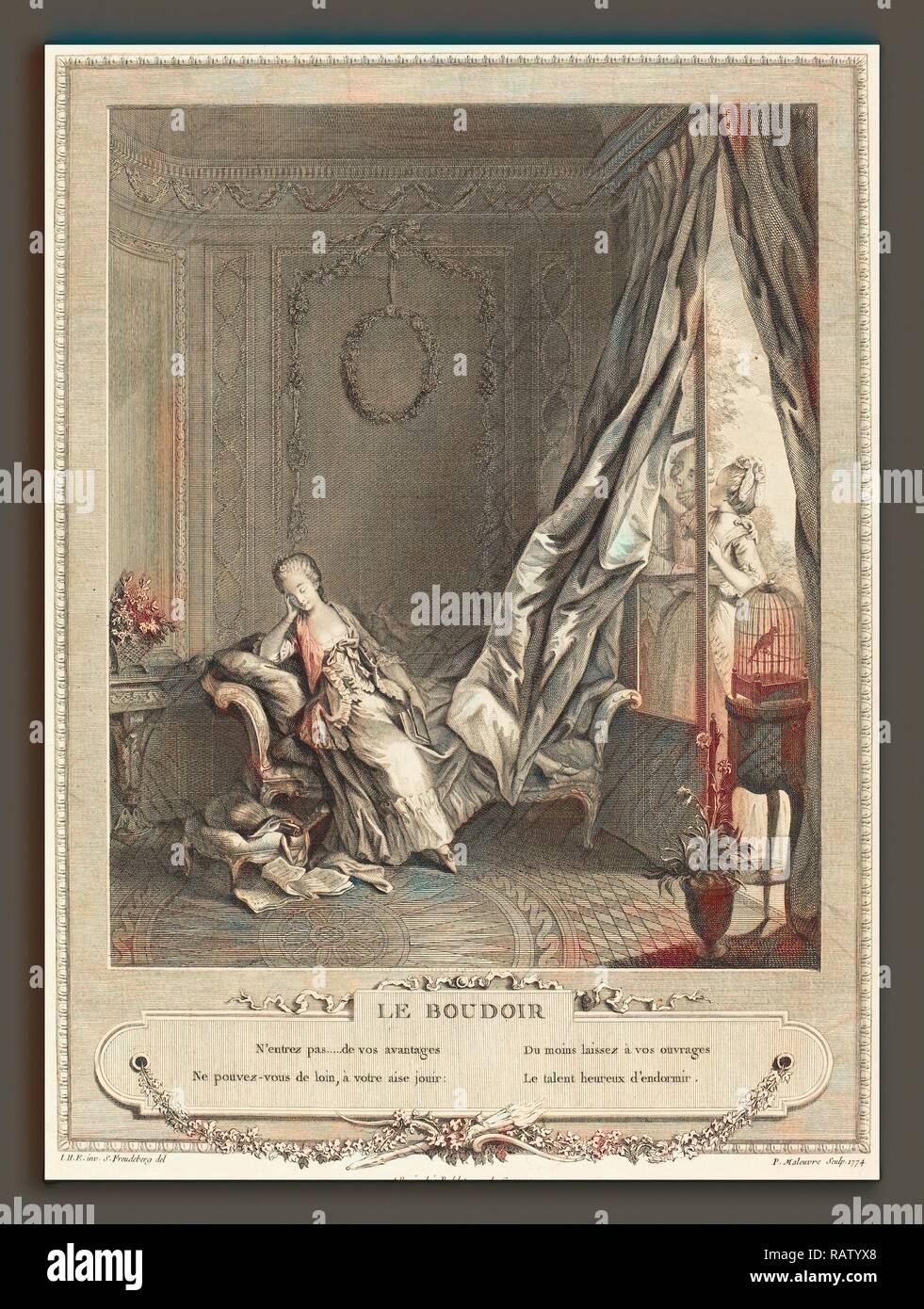 Pierre Maleuvre après Sigmund Freudenberger (Français, 1740 - 1803), le boudoir, la gravure. Repensé Banque D'Images