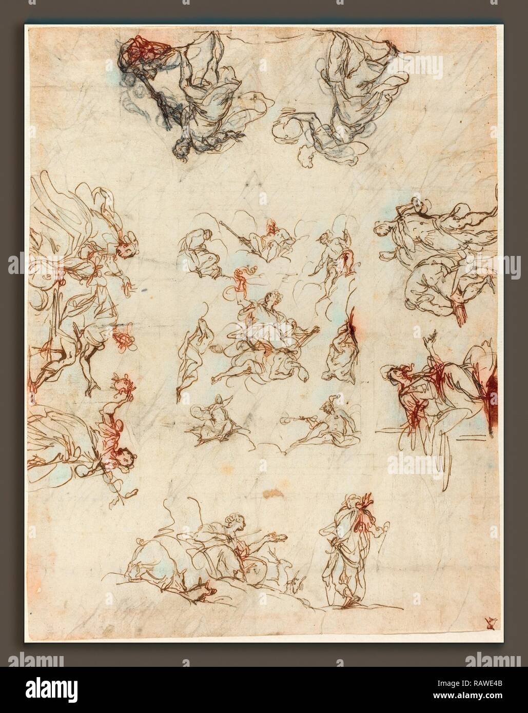 Alessandro Maganza (Italien, 1556 - 1640), un plafond à compartiments avec des allégories et des mythes, 1590-1600, plume et repensé Banque D'Images