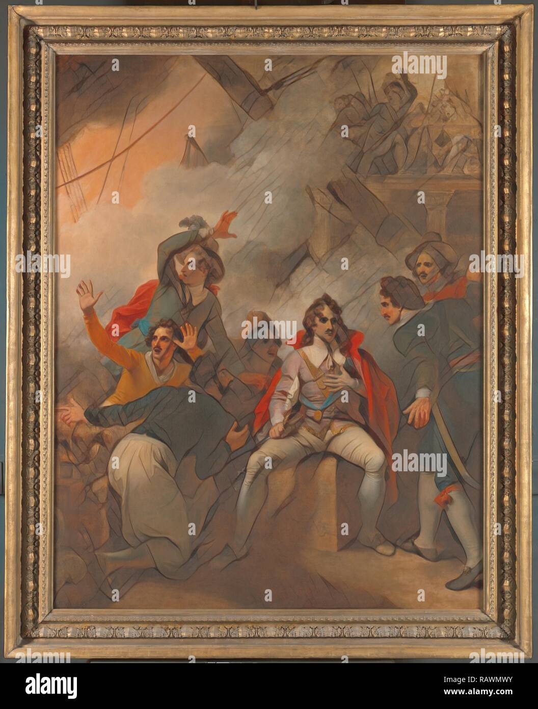 Le Comte de Sandwich refusant d'abandonner son navire pendant la bataille de Solebay, Robert Smirke, 1752-1845, British repensé Banque D'Images