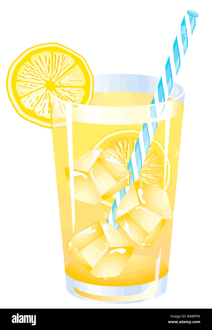 Verre de limonade glace verre paille illustration d'agrumes Banque D'Images