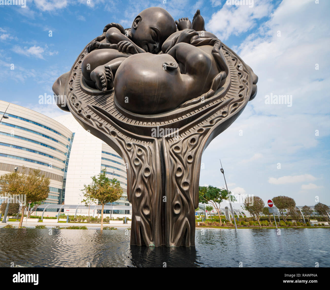 Nouvelles sculptures montrant étapes de l'accouchement dans l'utérus à Sidra Hôpital par Damien Hirst à Doha, Qatar Banque D'Images