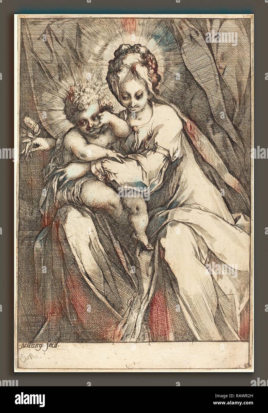 Jacques Bellange (français), ch. 1575 - 1616) est mort, la Vierge et l'enfant d'une Rose, c. 1616-1617, la gravure. Repensé Banque D'Images