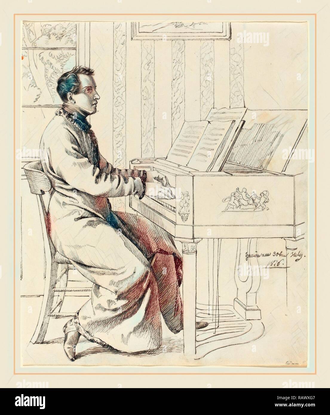 Allemand, Ludwig Emil Grimm (1790-1863), le beau-frère, Ludwig Hassenpflug, préparer à jouer du piano repensé Banque D'Images