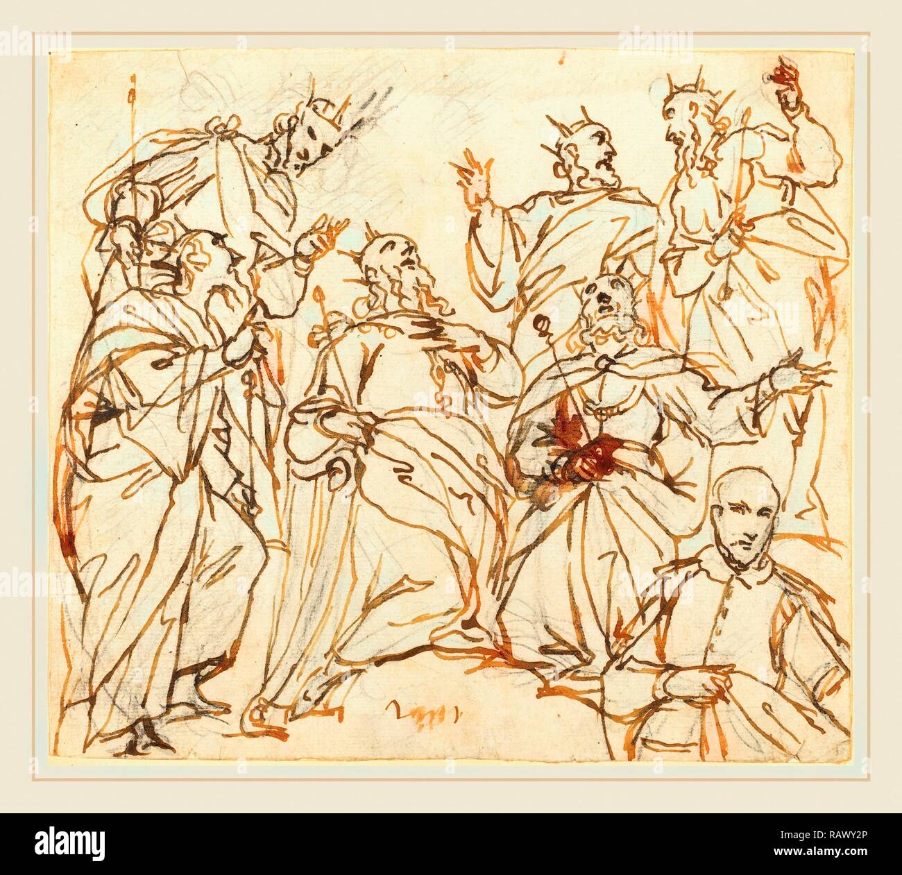 Alessandro Maganza, italien (1556-1640), Six rois et un donateur, plume et encre brune sur craie noire sur papier vergé repensé Banque D'Images