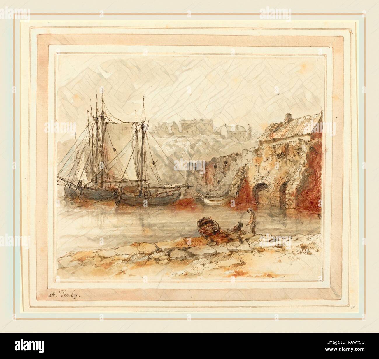 Heneage Finch 4e comte d'Aylesford, en (1751-1812), à Tenby, années 1790 ?, plume et encre grise et marron et gris avec repensé Banque D'Images