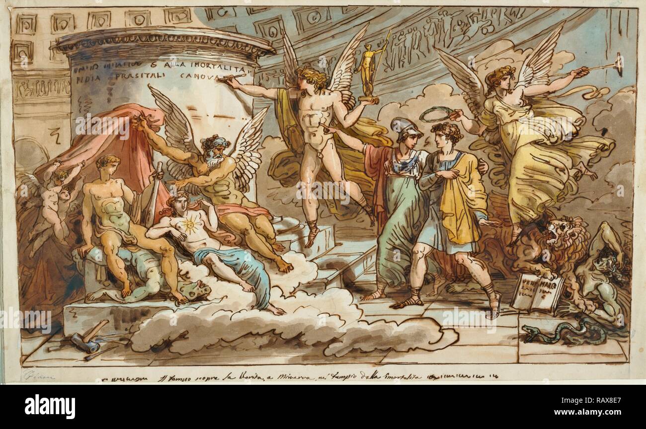 Allégorie sur la vie de Canova, Felice Giani, Italien, 1758 - 1823, l'Italie, l'Europe, environ 1822 - 1823, craie noire repensé Banque D'Images