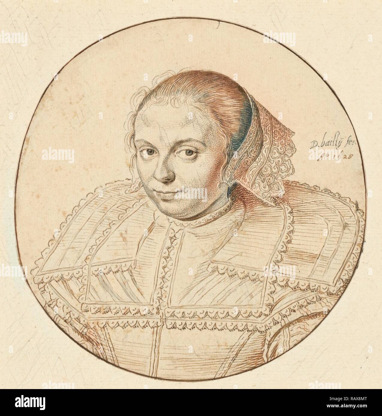 Portrait d'une femme, David Bailly, Néerlandais, 1584 - 1657, France, Europe, 1629, plume et encre marron clair et foncé repensé Banque D'Images