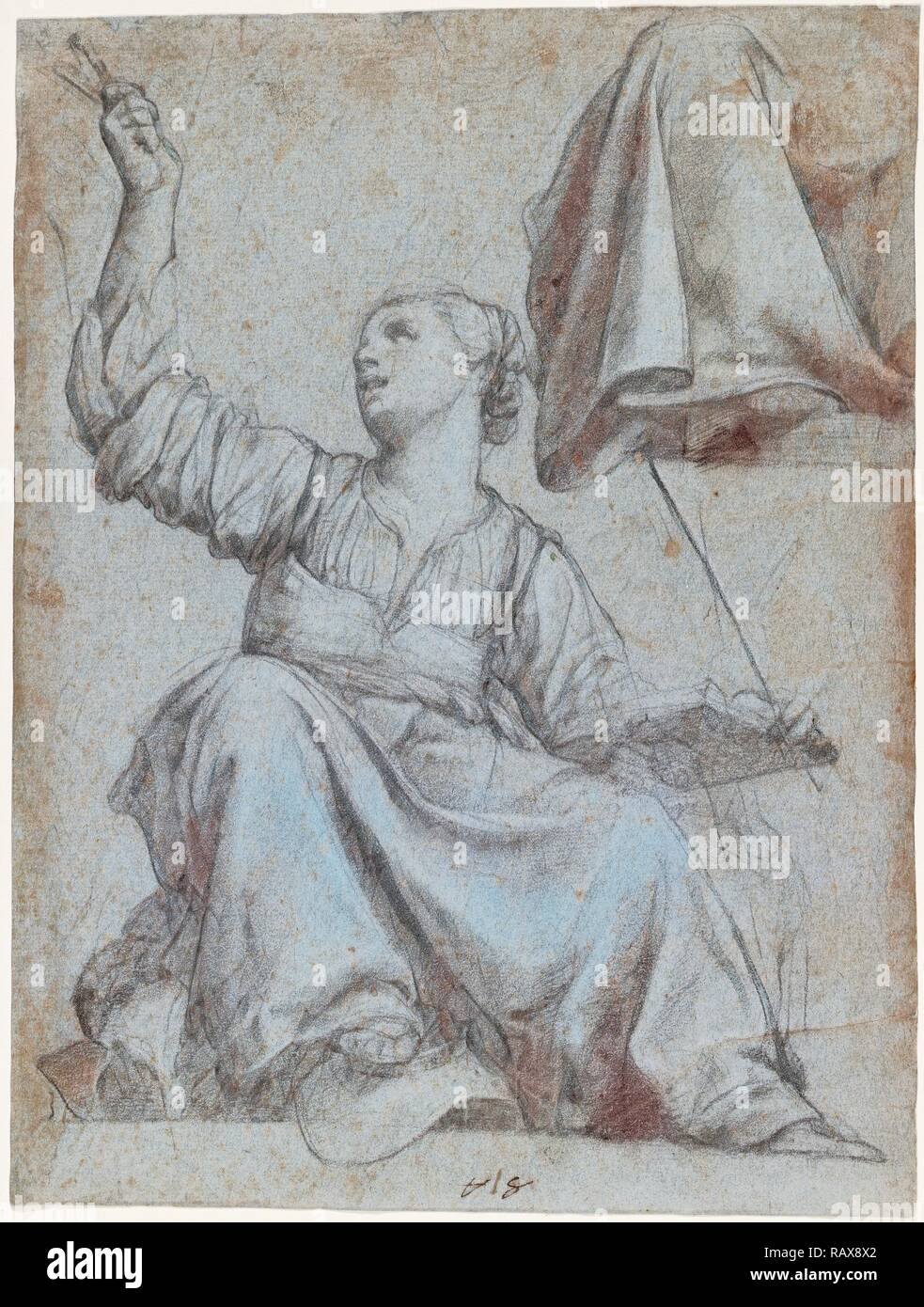 L'autorité papale, Carlo Saraceni, Italien, environ 1579 - 1620, 1616, craie noire, rehaussée de craie blanche sur bleu- repensé Banque D'Images