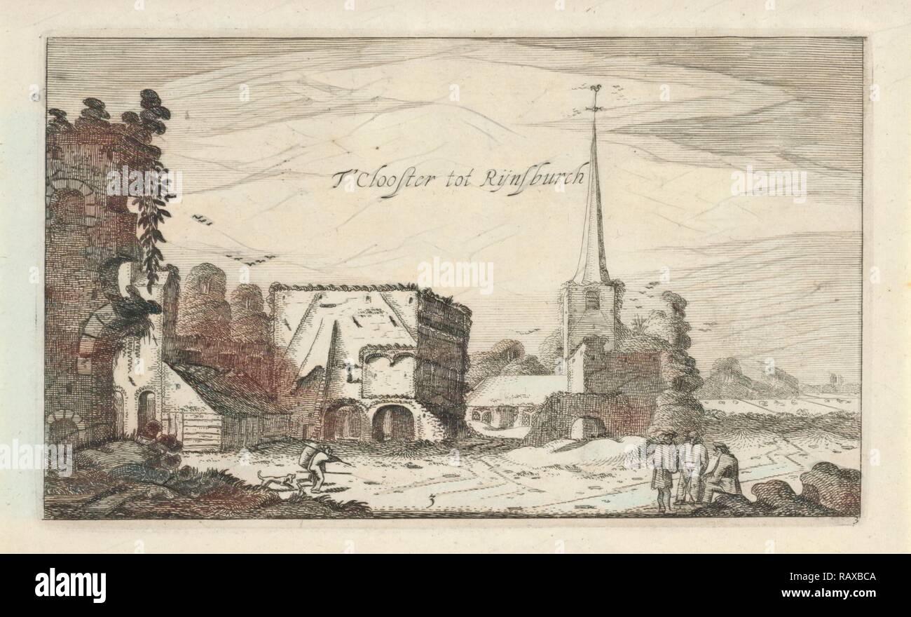 Vue des ruines de l'abbaye de Rijnsburg, les Pays-Bas, l'impression bouilloire : Jan van de Velde II, Robert de Baudous repensé Banque D'Images