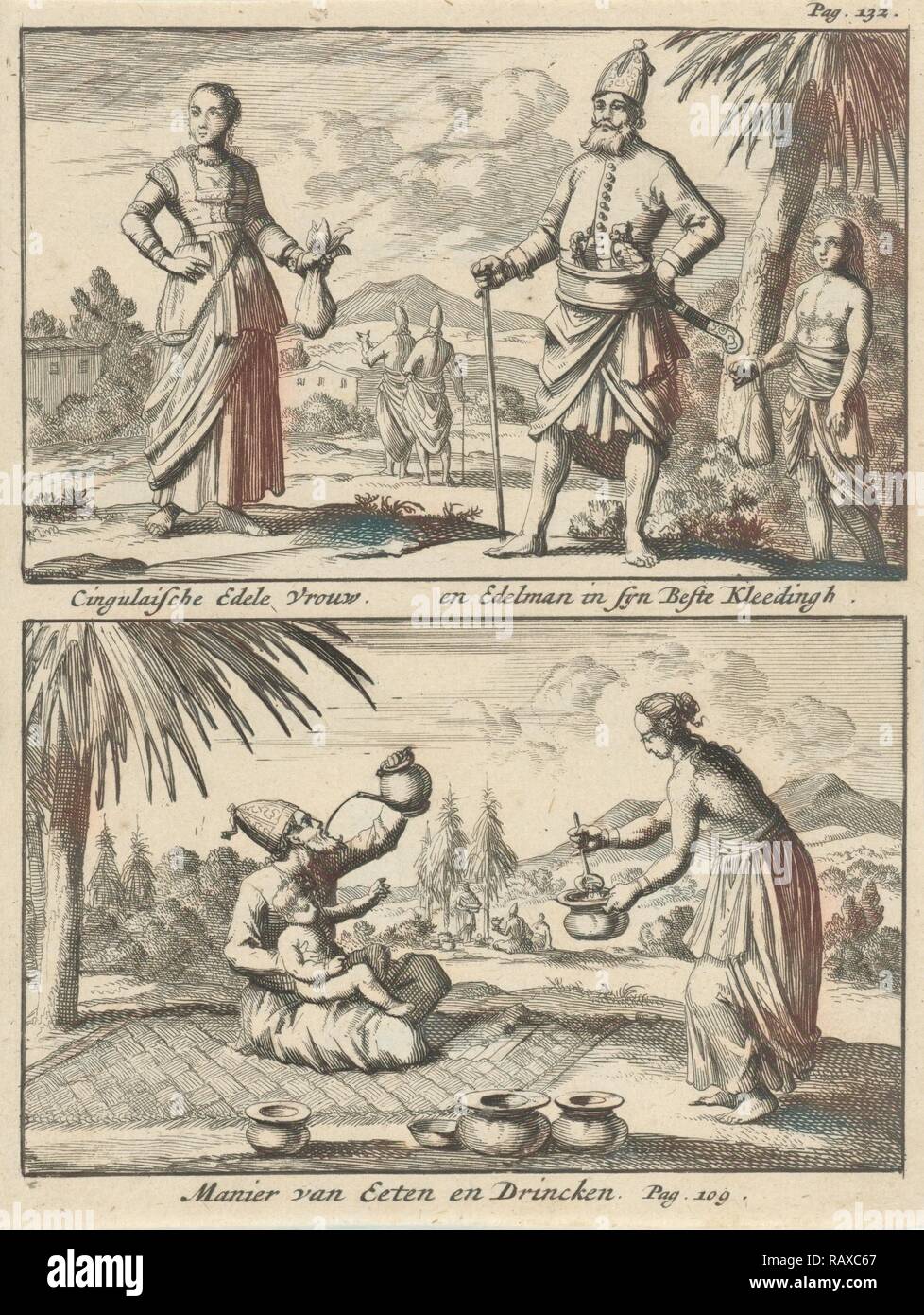 Noble Dame, cingalais et façon de manger et de boire de l'Cinghalais, Jan Luyken, Willem Broedelet, 1692 repensé Banque D'Images Noble Dame, cingalais et façon de manger et de boire de l'Cinghalais, Jan Luyken, Willem Broedelet, 1692 repensé Banque D'Images