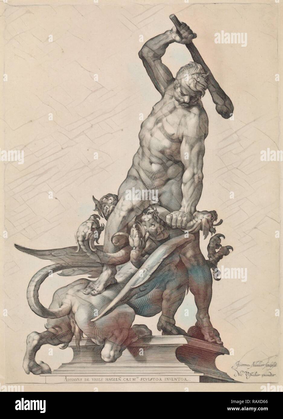 Hercule tue l'Hydre de Lerne, Jan Leon Lhermitte. Muller, Nicolaes Visscher (I), 1633-1679. Repensé Banque D'Images