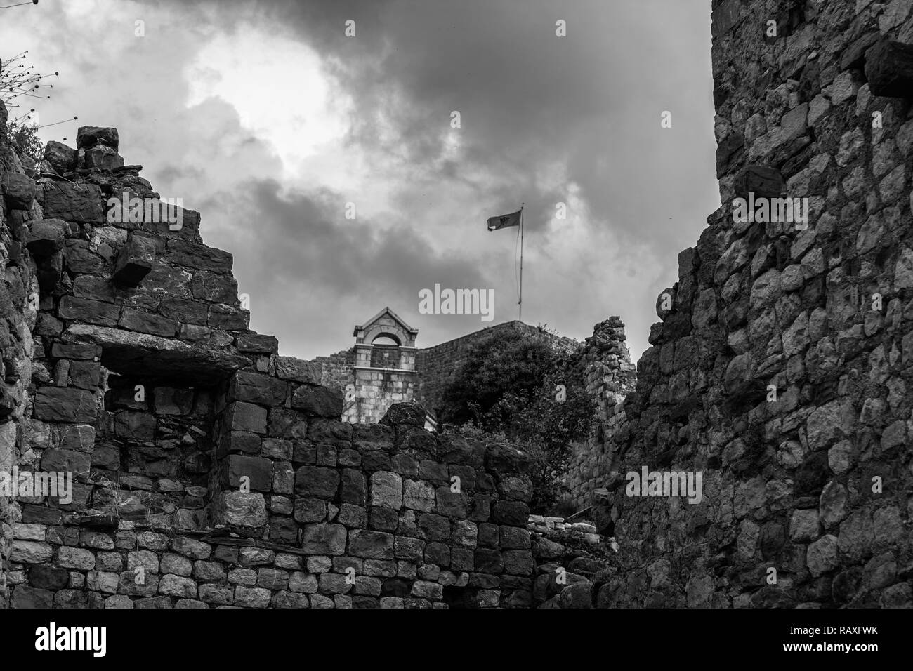 Les ruines de Stari Bar, Monténégro. Version noir et blanc Banque D'Images