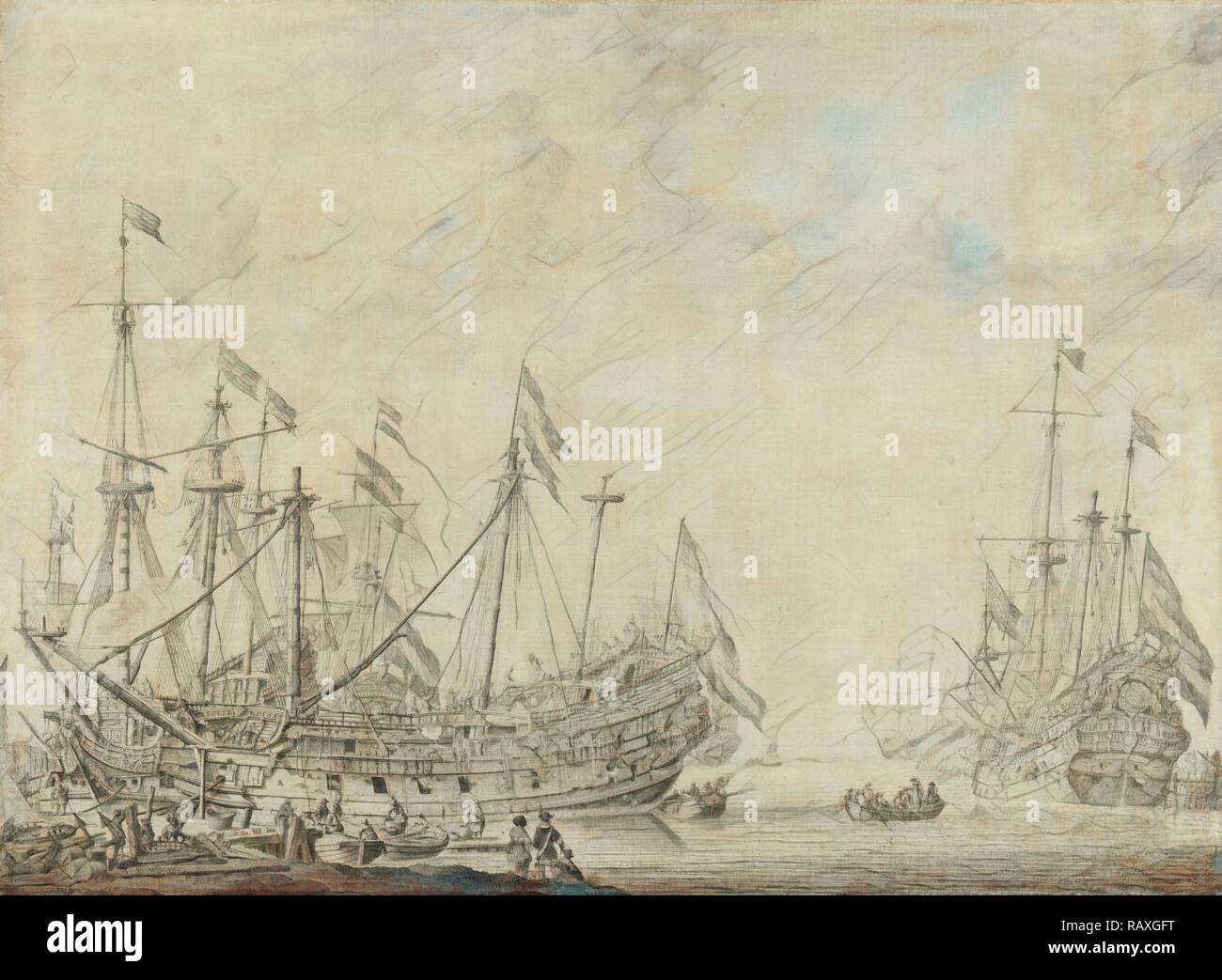 Après la bataille de navires, Willem van de Velde (I), 1630 - 1672. Repensé par Gibon. L'art classique avec une touche moderne repensé Banque D'Images