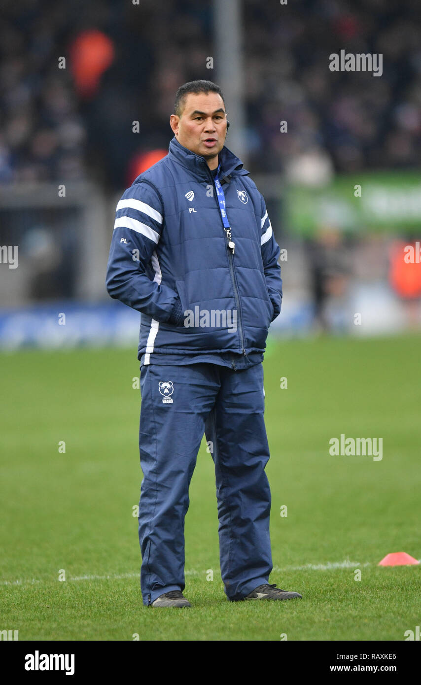Directeur de l'ours de Bristol Rugby Pat Lam au cours de la Premiership match Gallagher à Sandy Park, Exeter. Banque D'Images