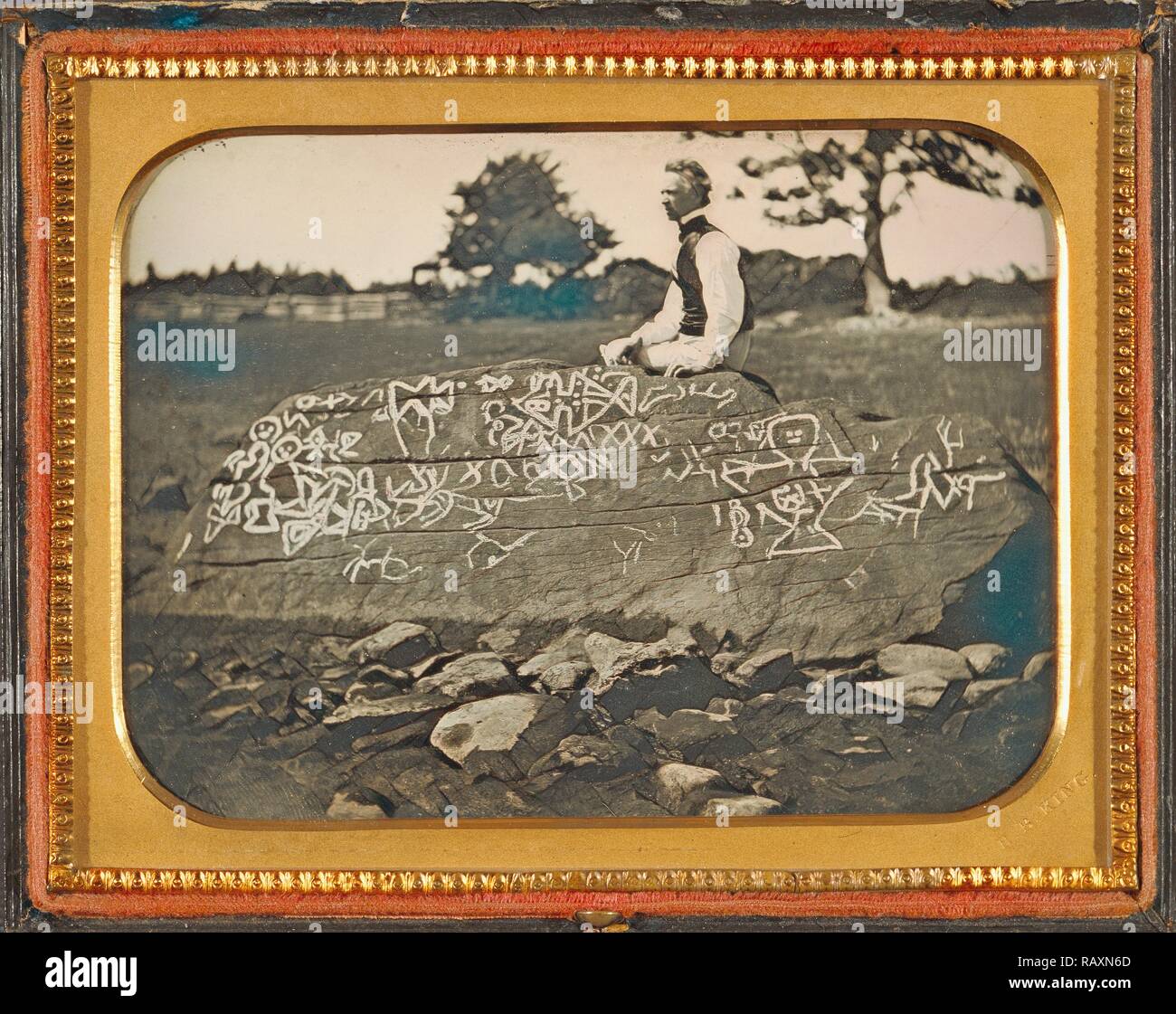 Seth Eastman au rocher de Dighton, Horatio B. King, américain, 1820 - 1889, 7 juillet 1853, Daguerréotype 1/2 plaque, libre, repensé Banque D'Images