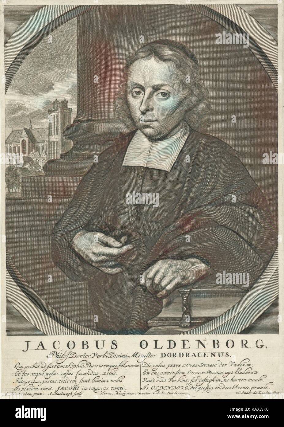 Portrait de James Oldenburg, pasteur, Jan Luyken, Haelwegh Neuspitzer Adriaen, Hermanus, 1682. Repensé Banque D'Images