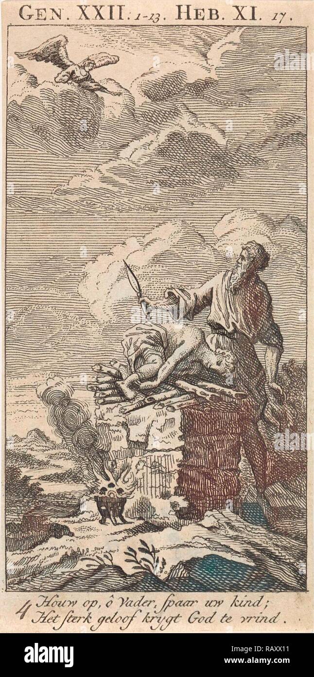Sacrifice d'Abraham, Jan Luyken, 1712. Repensé par Gibon. L'art classique avec une touche moderne repensé Banque D'Images