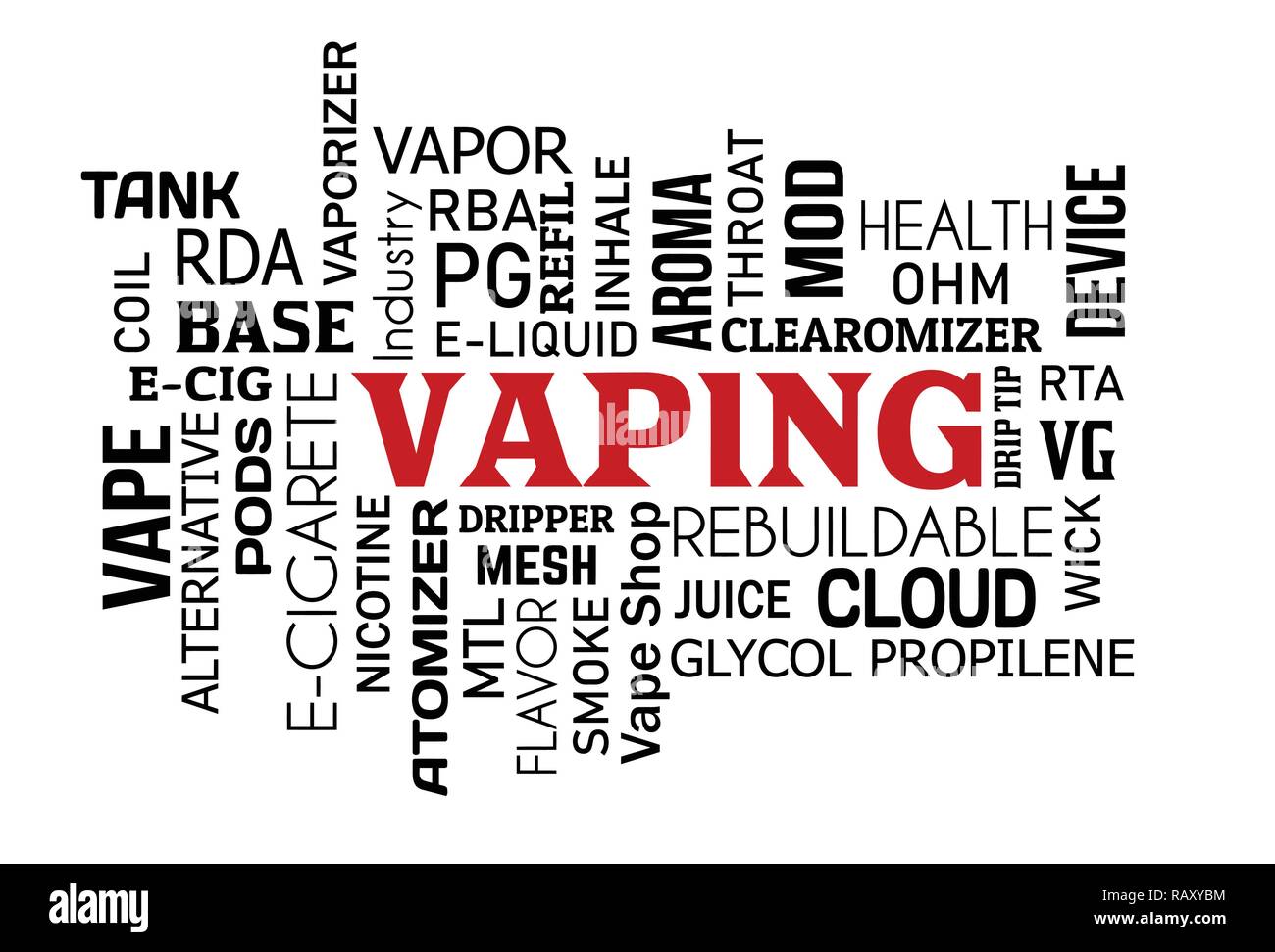 Vaping mot concept cloud sur fond blanc, vector illustration Illustration de Vecteur