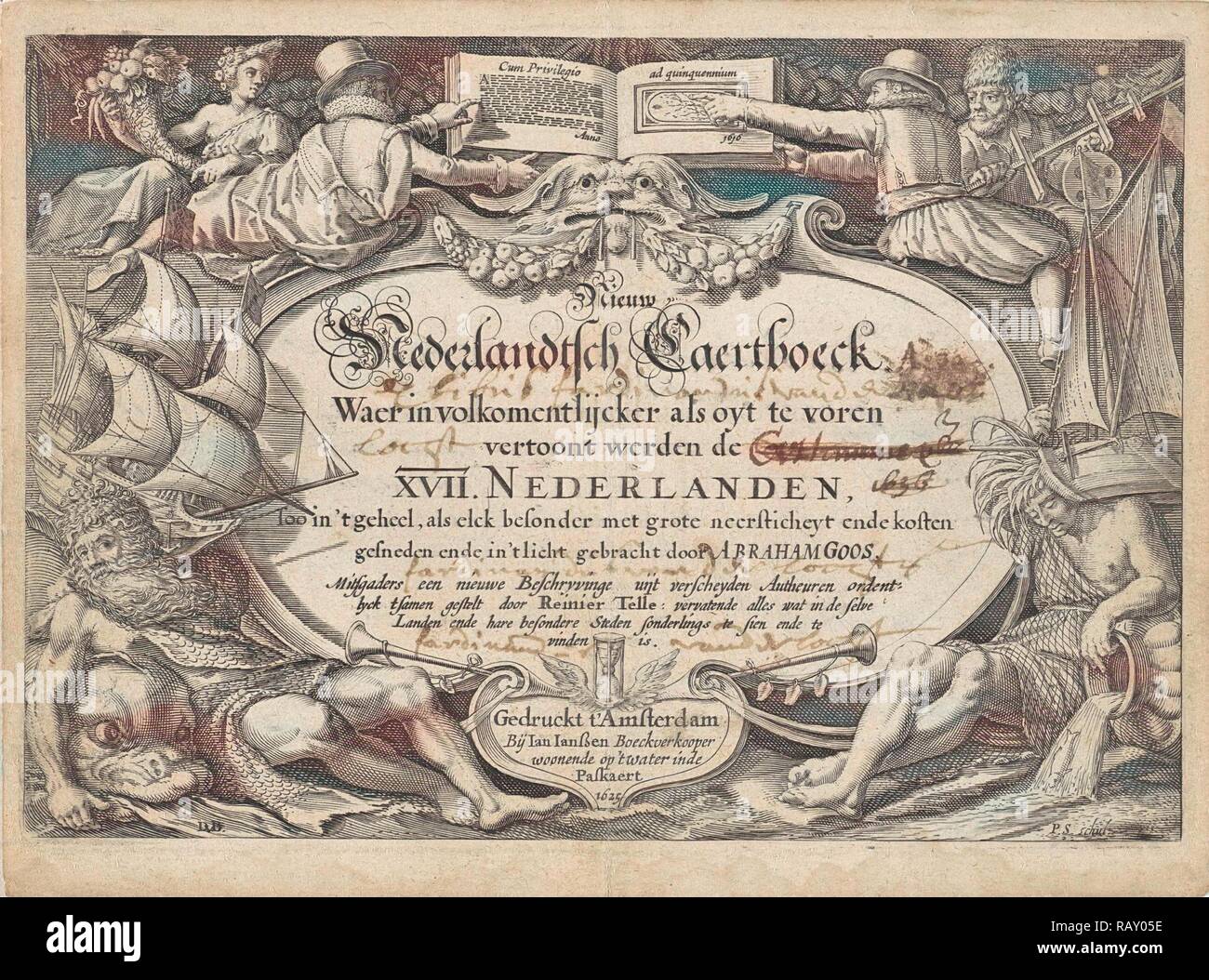 Dieux de la mer et de la rivière avec des commerçants, Pieter by Corneille Michel ii, Johannes Janssonius, inconnu, 1625. Repensé Banque D'Images