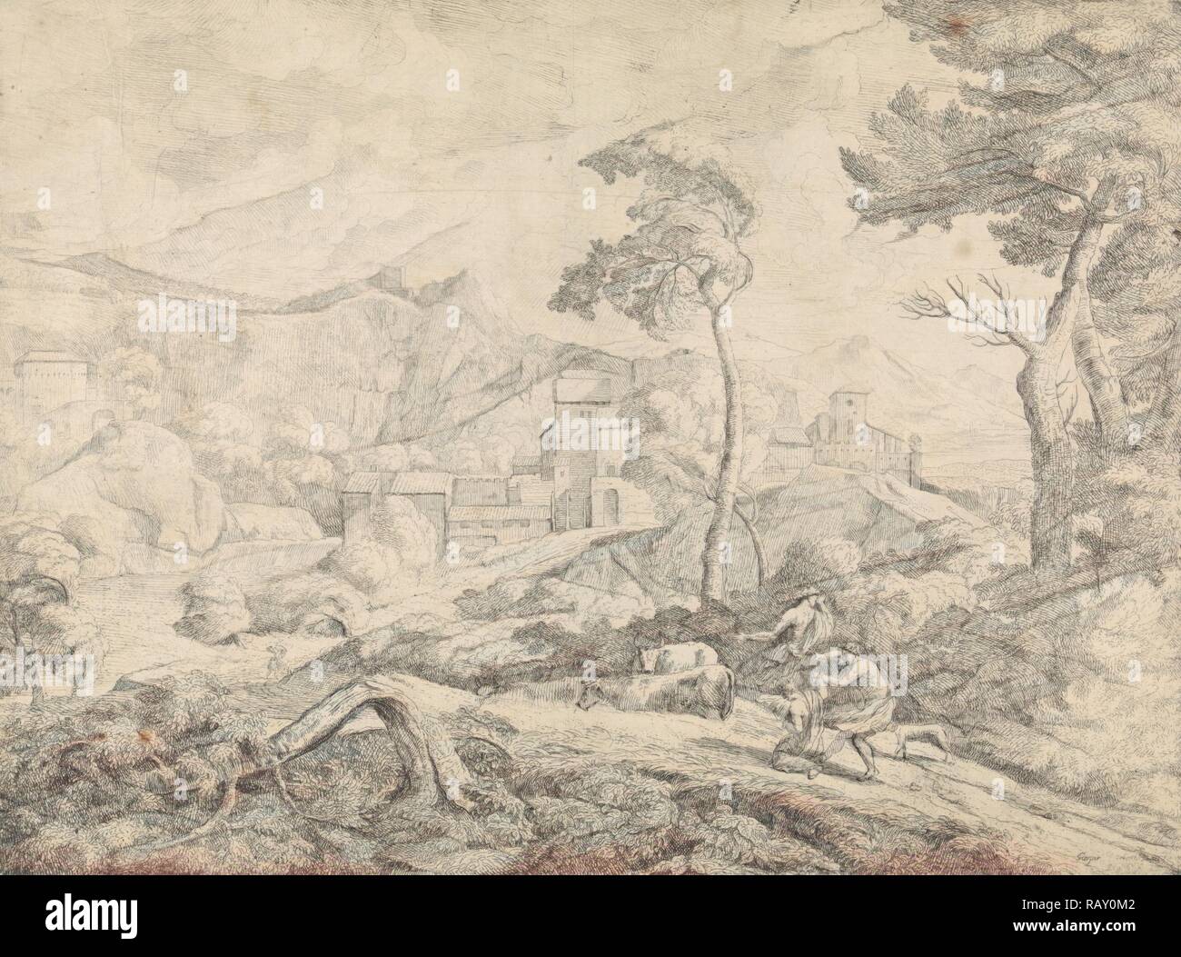 Trois bergers dans une tempête, Johannes Gottlieb Glauber, 1666 - 1703. Repensé par Gibon. L'art classique avec un style moderne repensé Banque D'Images