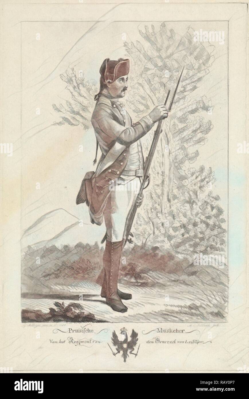 Mousquetaire prussien avec fusil et baïonnette, Mathias de Sallieth, 1764 - 1791. Repensé par Gibon. L'art classique avec un repensé Banque D'Images