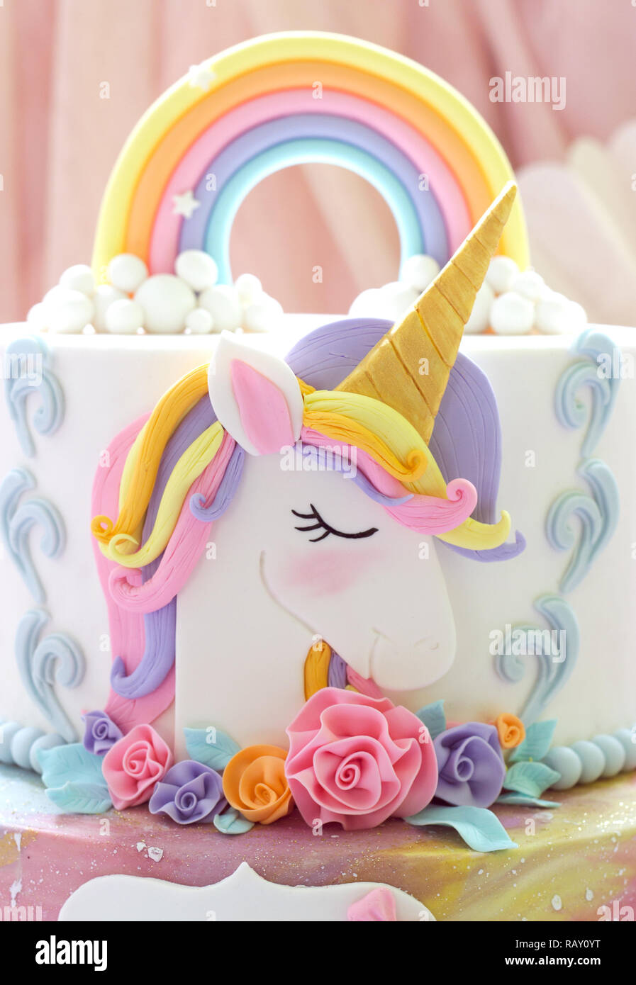 Détails d'un cake topper Unicorn unicorn - close up Banque D'Images