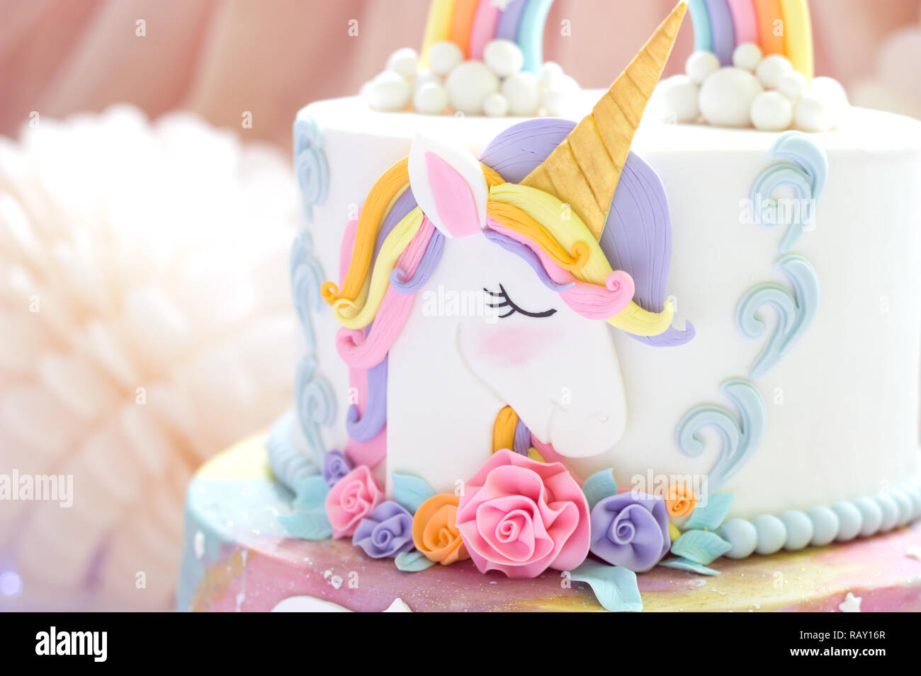 Détails d'un cake topper Unicorn unicorn - close up Banque D'Images