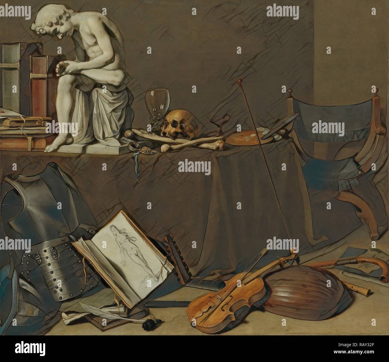 Vanitas still life avec le Spinario, Pieter Claesz., 1628. Repensé par Gibon. L'art classique avec une touche moderne repensé Banque D'Images